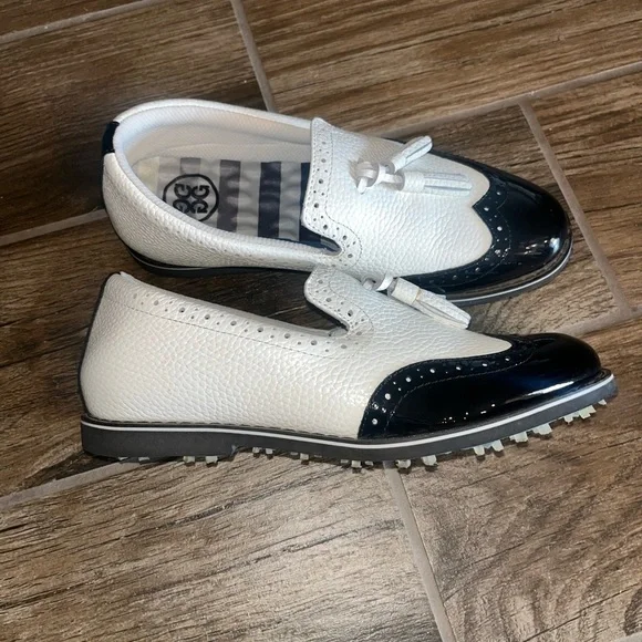 G/Fore Women's Brogue Cruiser Spikeless Golf Shoe - White/Black - Picture 2 of 5